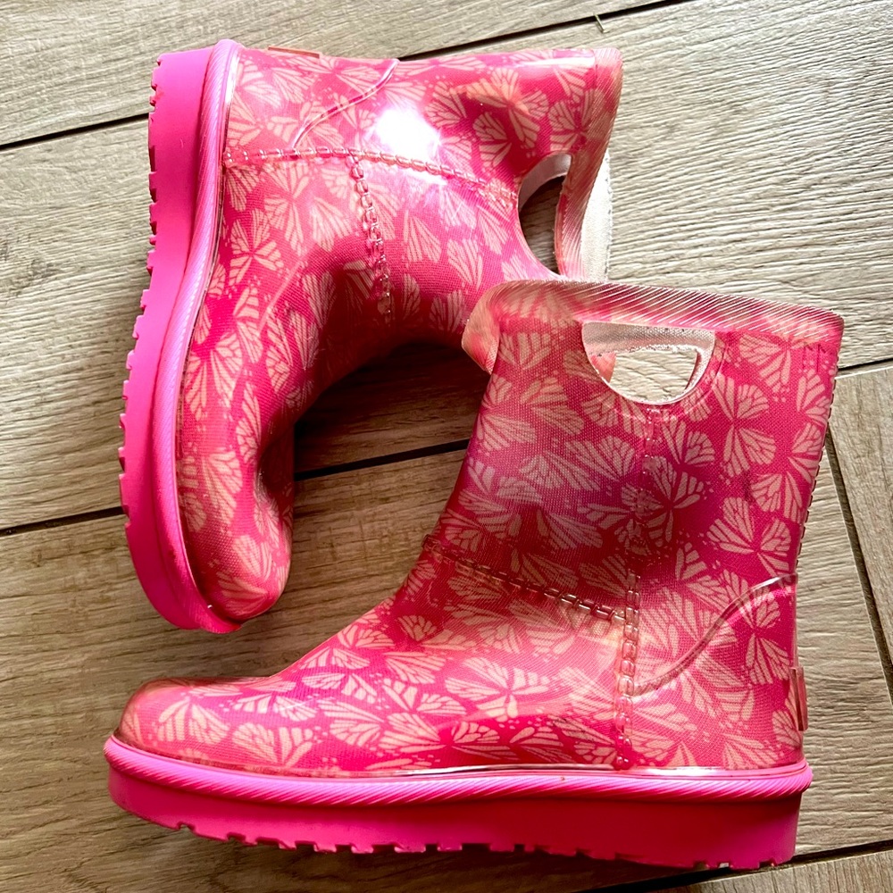 Pink butterfly Kids Ugg rain boots